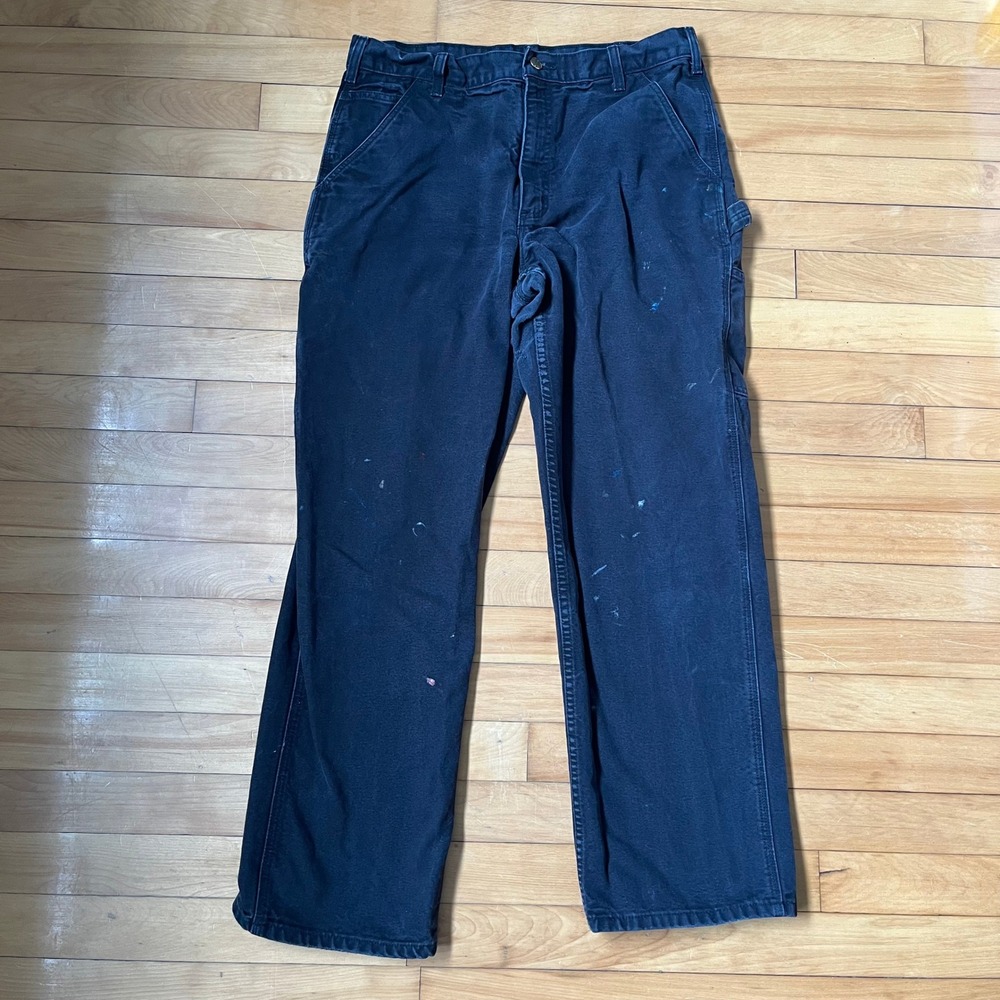 Carhartt Loose Fit Carpenter Pants Faded Black Distressed Paint Splatter 34x32